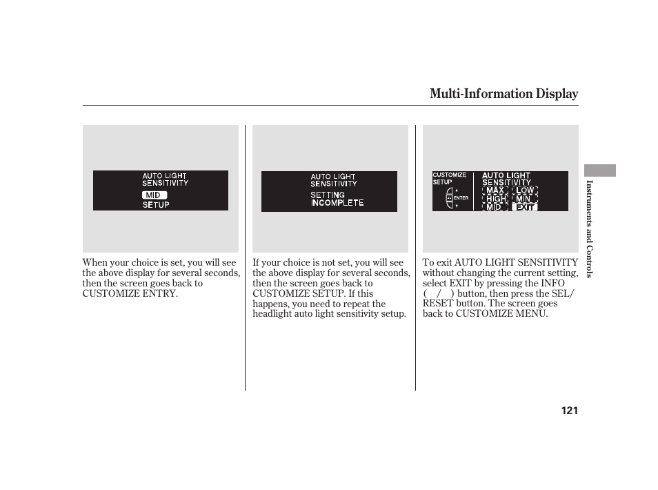 Multi-information display | Acura 2009 RL User Manual | Page 127 / 554