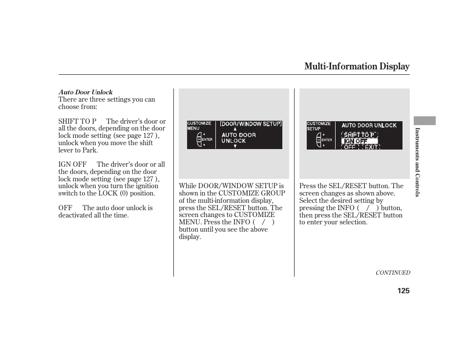 Multi-information display | Acura 2009 RL User Manual | Page 131 / 554