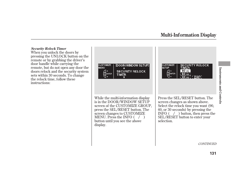 Multi-information display | Acura 2009 RL User Manual | Page 137 / 554