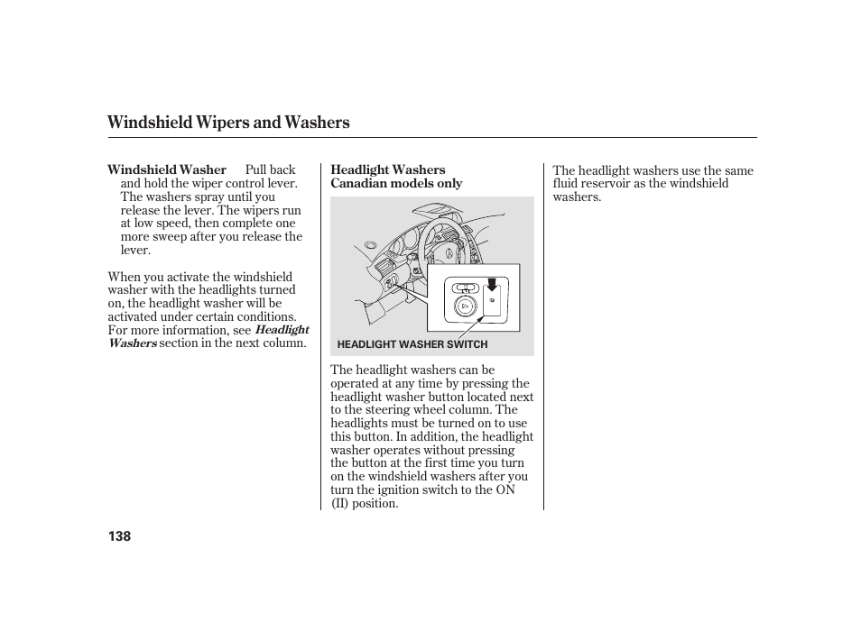 Windshield wipers and washers | Acura 2009 RL User Manual | Page 144 / 554