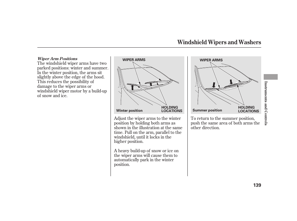 Windshield wipers and washers | Acura 2009 RL User Manual | Page 145 / 554