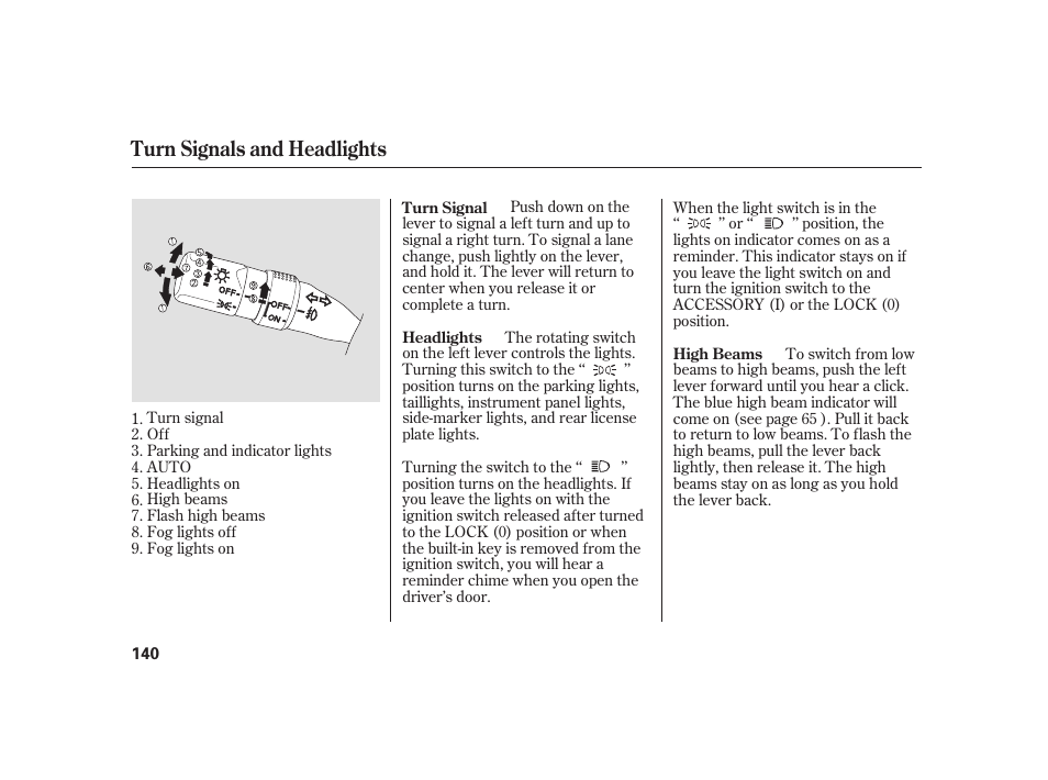 Turn signals and headlights | Acura 2009 RL User Manual | Page 146 / 554