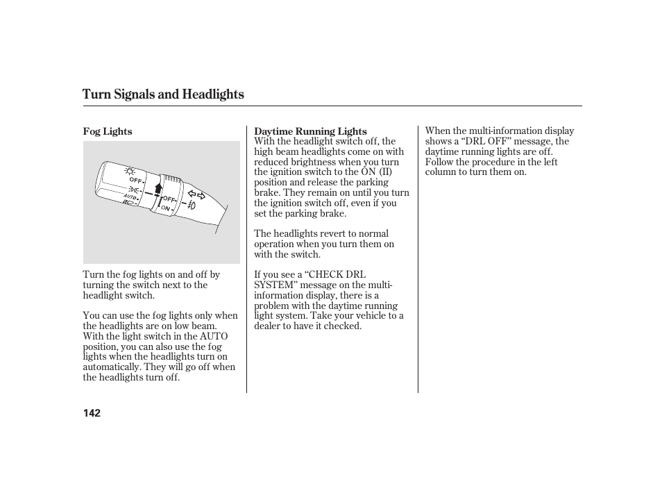 Turn signals and headlights | Acura 2009 RL User Manual | Page 148 / 554
