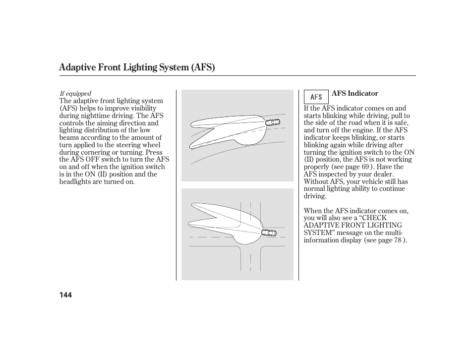 Adaptive front lighting system (afs) | Acura 2009 RL User Manual | Page 150 / 554