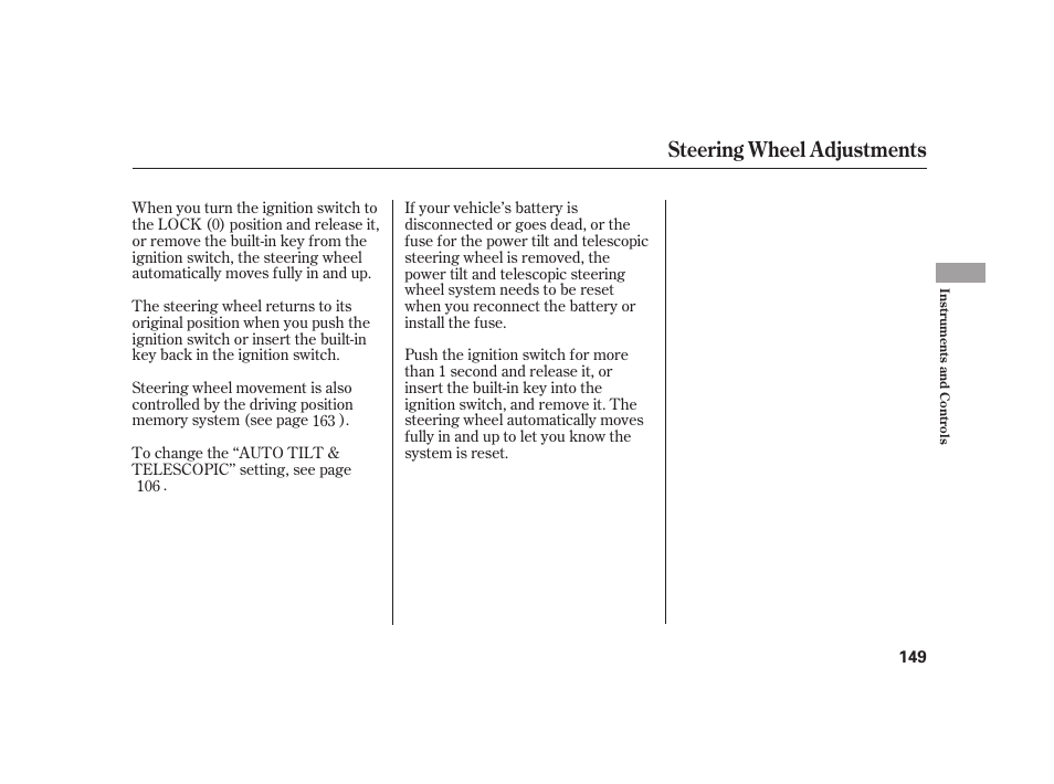 Steering wheel adjustments | Acura 2009 RL User Manual | Page 155 / 554