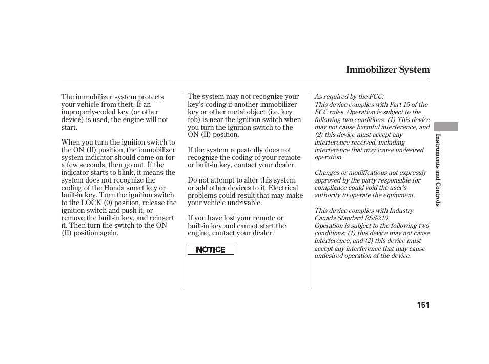 Immobilizer system | Acura 2009 RL User Manual | Page 157 / 554