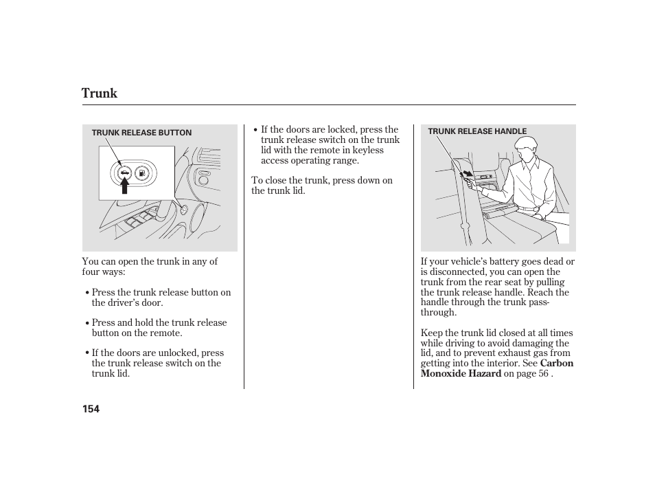 Trunk | Acura 2009 RL User Manual | Page 160 / 554