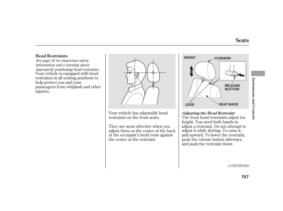 Seats | Acura 2009 RL User Manual | Page 163 / 554