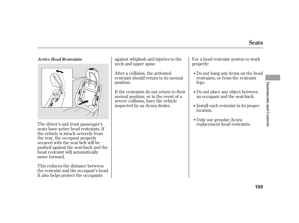 Seats | Acura 2009 RL User Manual | Page 165 / 554