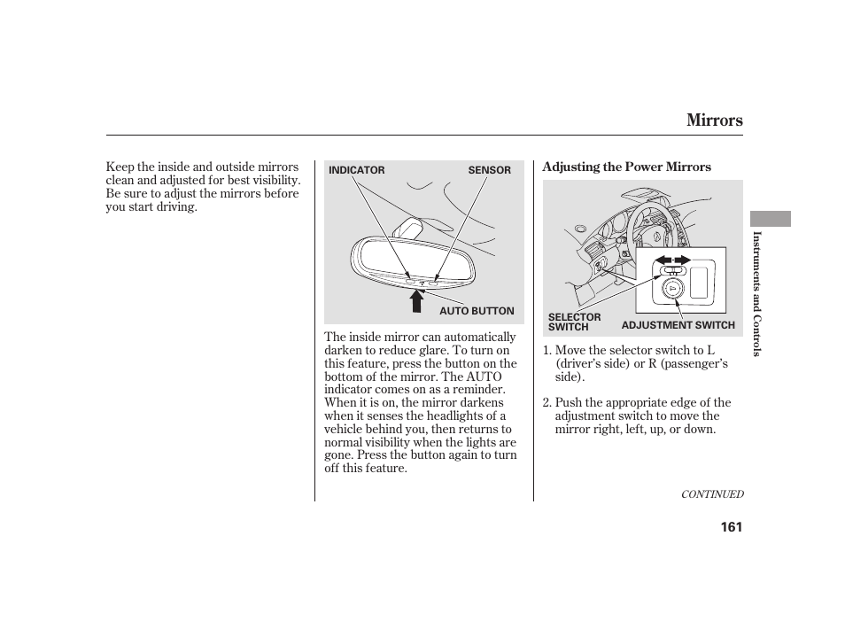 Mirrors | Acura 2009 RL User Manual | Page 167 / 554
