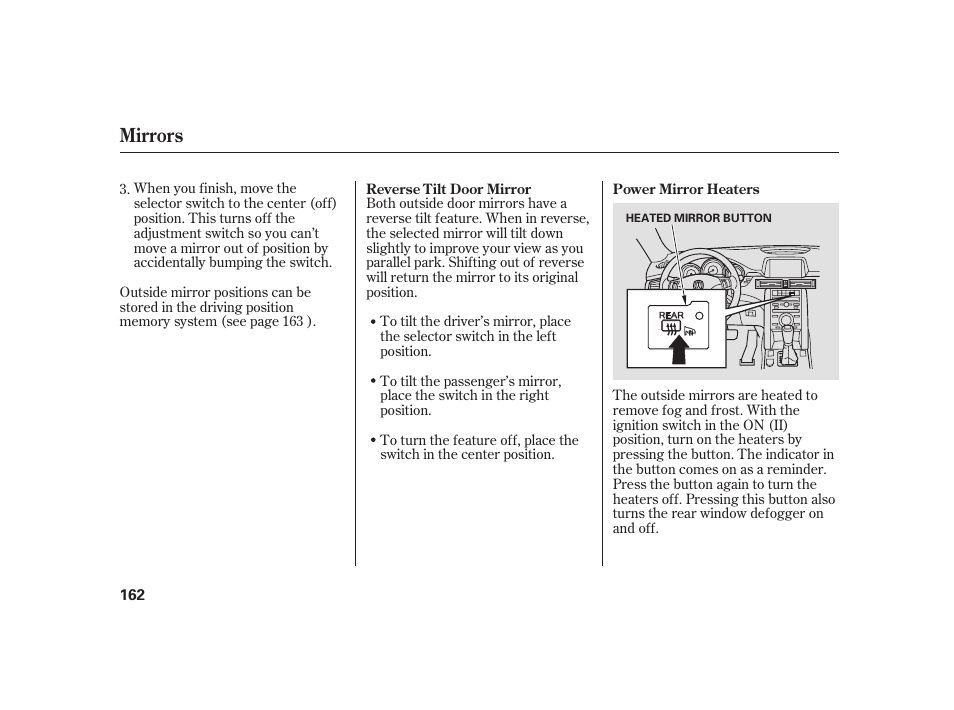 Mirrors | Acura 2009 RL User Manual | Page 168 / 554