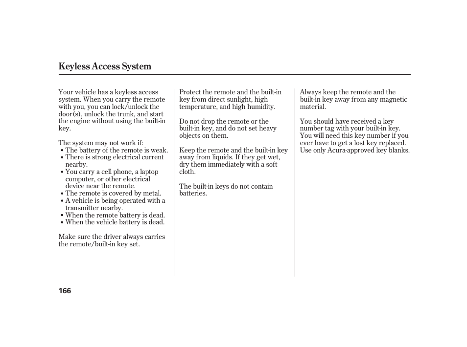 Keyless access system | Acura 2009 RL User Manual | Page 172 / 554
