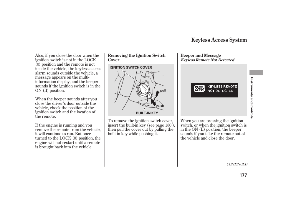 Keyless access system | Acura 2009 RL User Manual | Page 183 / 554