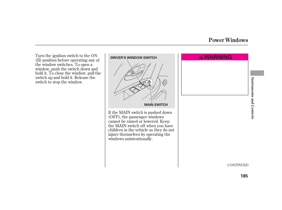 Power windows | Acura 2009 RL User Manual | Page 191 / 554