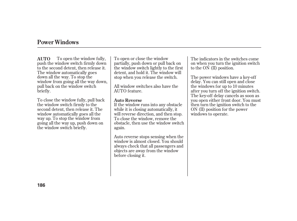 Power windows | Acura 2009 RL User Manual | Page 192 / 554