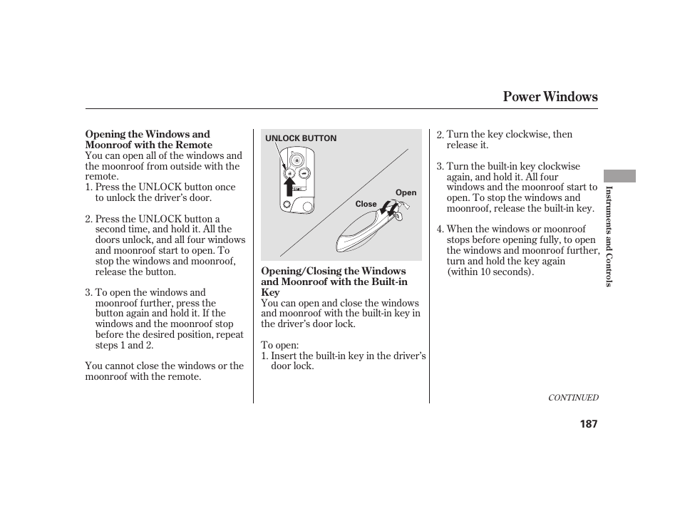 Power windows | Acura 2009 RL User Manual | Page 193 / 554