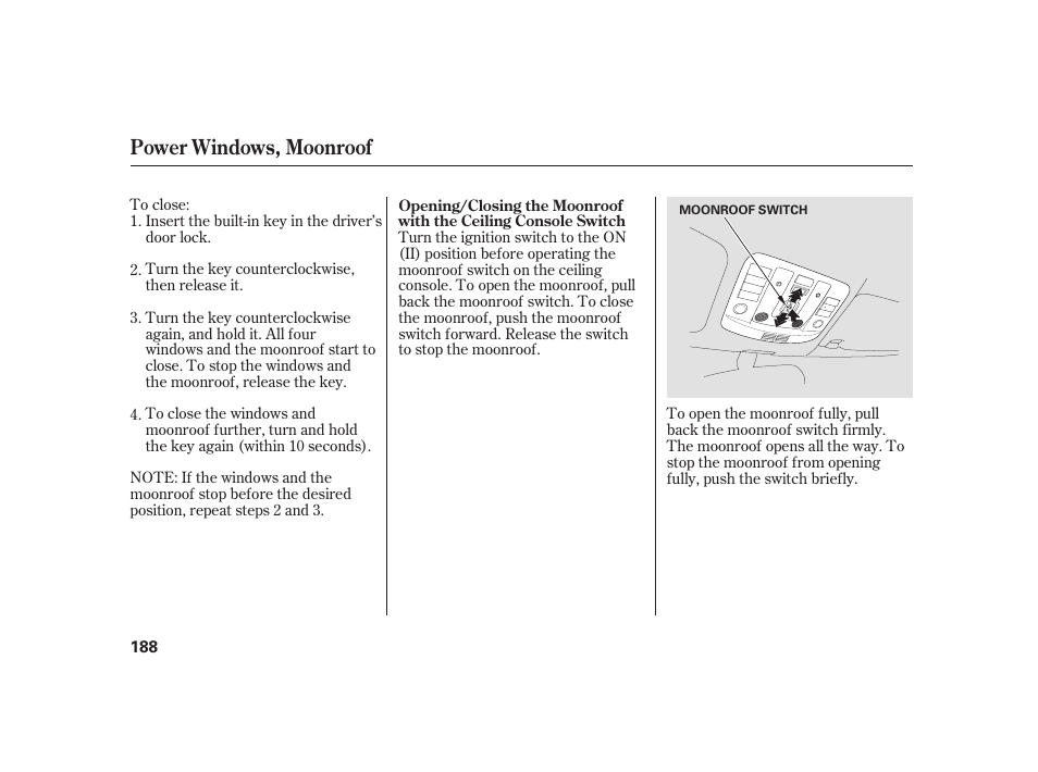 Power windows, moonroof | Acura 2009 RL User Manual | Page 194 / 554