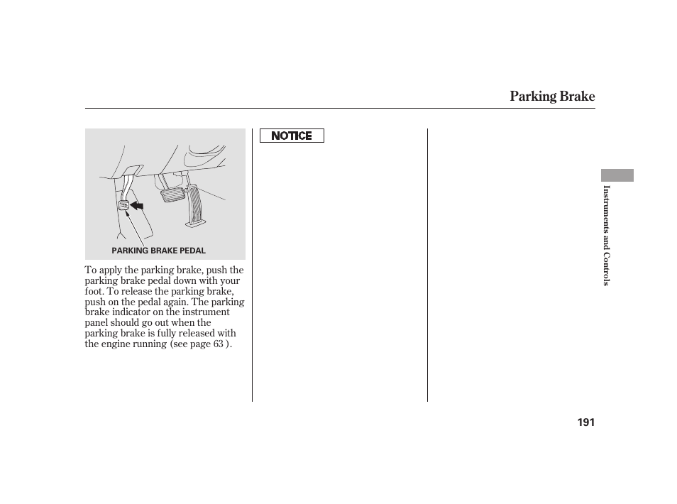 Parking brake | Acura 2009 RL User Manual | Page 197 / 554