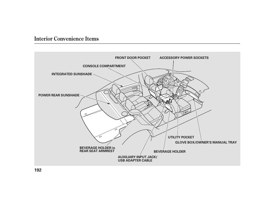 Interior convenience items | Acura 2009 RL User Manual | Page 198 / 554