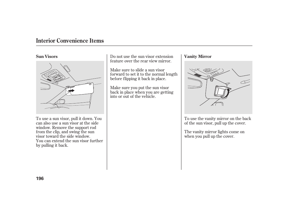 Interior convenience items | Acura 2009 RL User Manual | Page 202 / 554