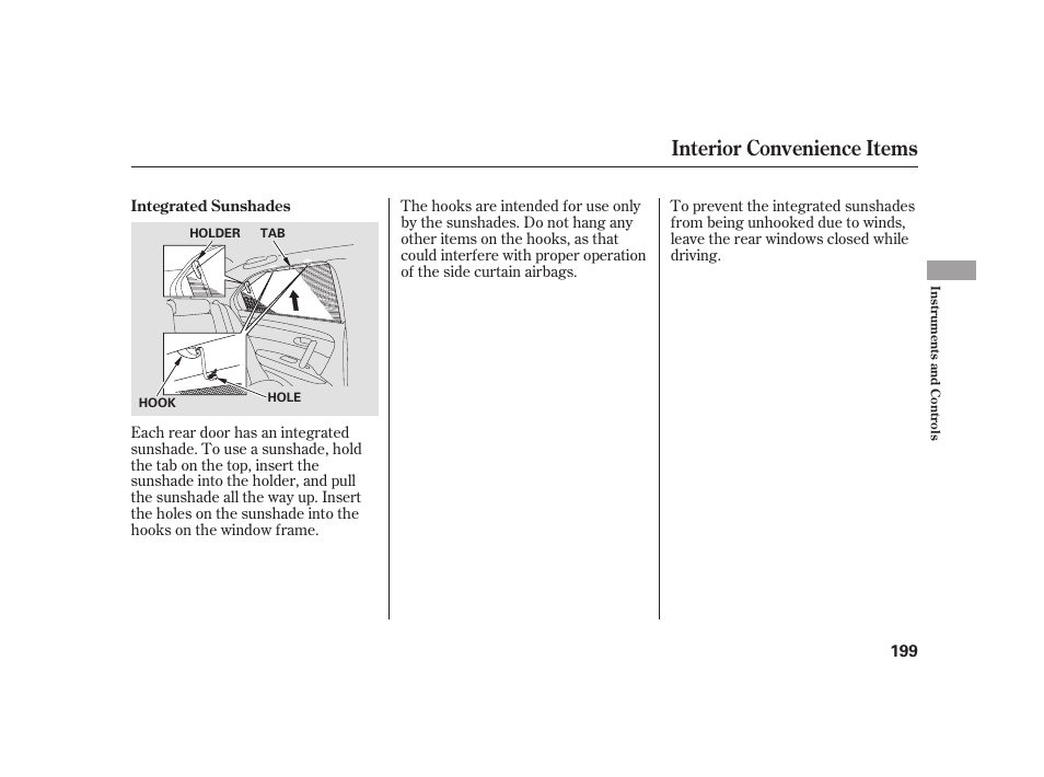 Interior convenience items | Acura 2009 RL User Manual | Page 205 / 554