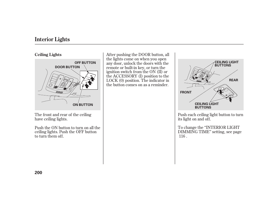 Interior lights | Acura 2009 RL User Manual | Page 206 / 554