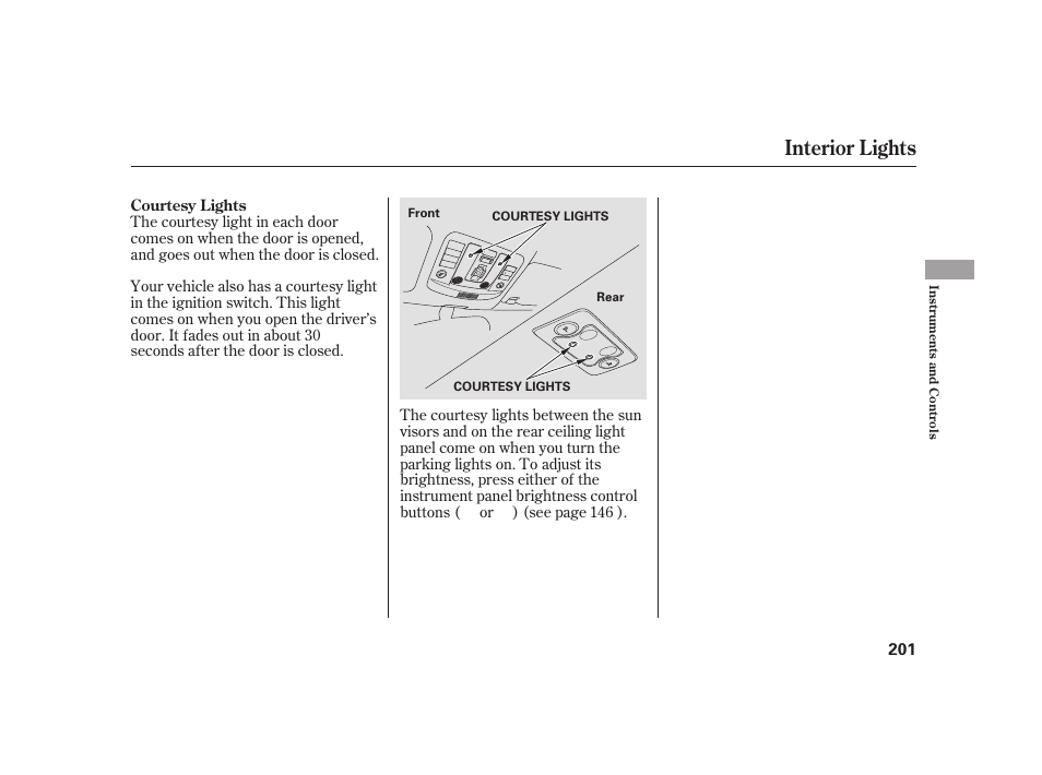 Interior lights | Acura 2009 RL User Manual | Page 207 / 554