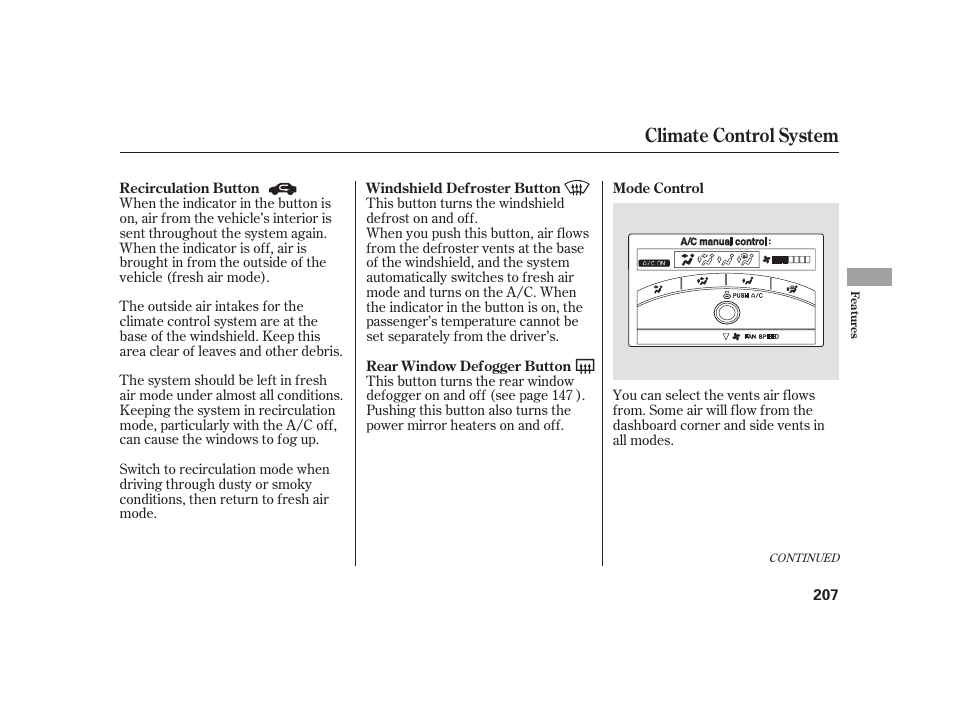 Climate control system | Acura 2009 RL User Manual | Page 213 / 554