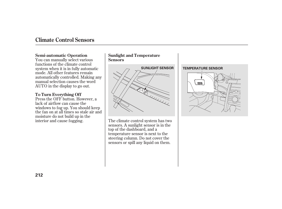 Climate control sensors | Acura 2009 RL User Manual | Page 218 / 554