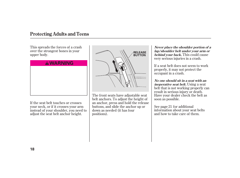 Protecting adults and teens | Acura 2009 RL User Manual | Page 24 / 554