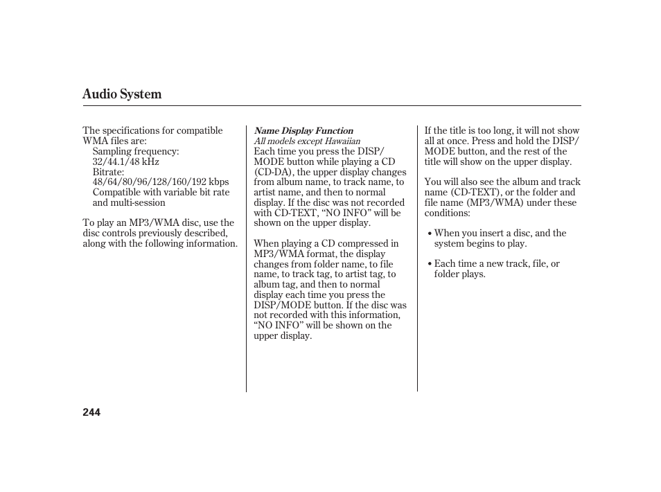 Audio system | Acura 2009 RL User Manual | Page 250 / 554