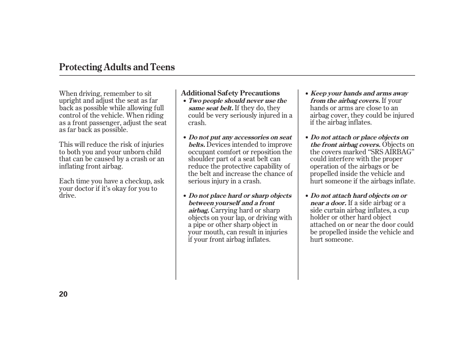 Protecting adults and teens | Acura 2009 RL User Manual | Page 26 / 554