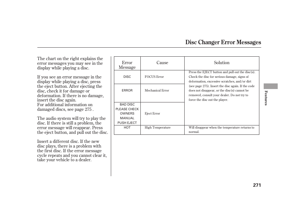 Disc changer error messages | Acura 2009 RL User Manual | Page 277 / 554