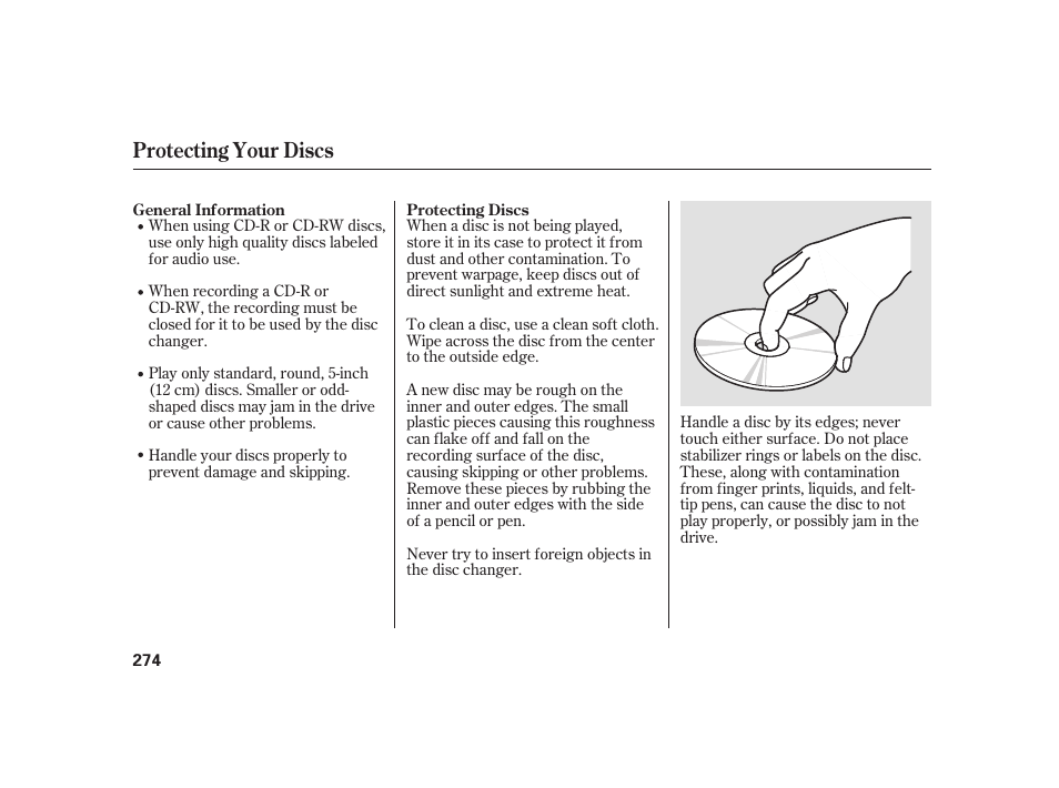 Protecting your discs | Acura 2009 RL User Manual | Page 280 / 554