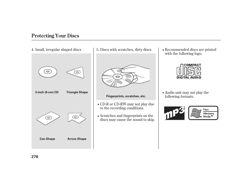 Protecting your discs | Acura 2009 RL User Manual | Page 282 / 554