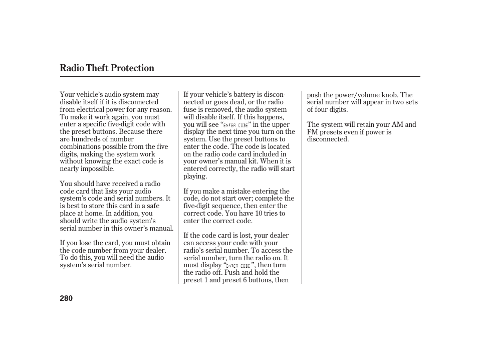 Radio theft protection | Acura 2009 RL User Manual | Page 286 / 554