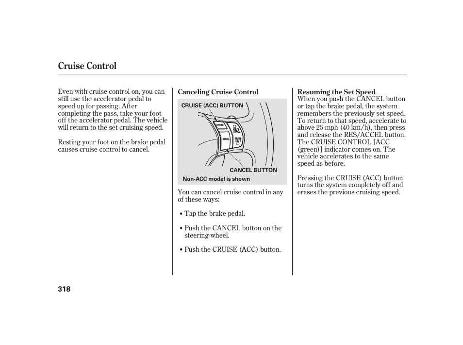 Cruise control | Acura 2009 RL User Manual | Page 324 / 554