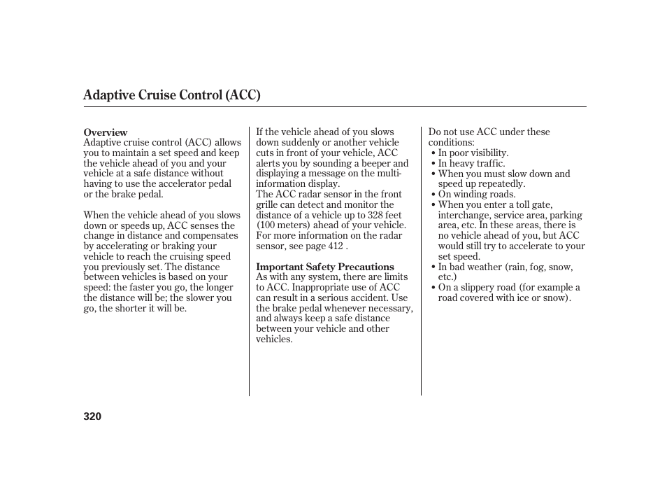 Adaptive cruise control (acc) | Acura 2009 RL User Manual | Page 326 / 554