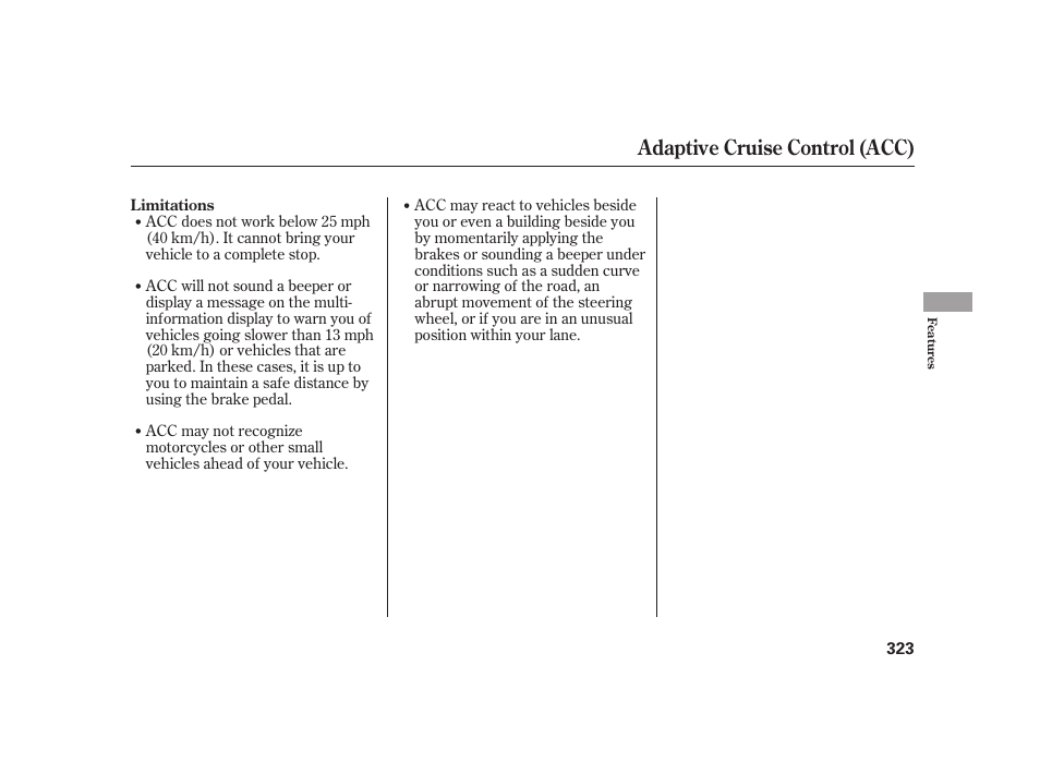 Adaptive cruise control (acc) | Acura 2009 RL User Manual | Page 329 / 554