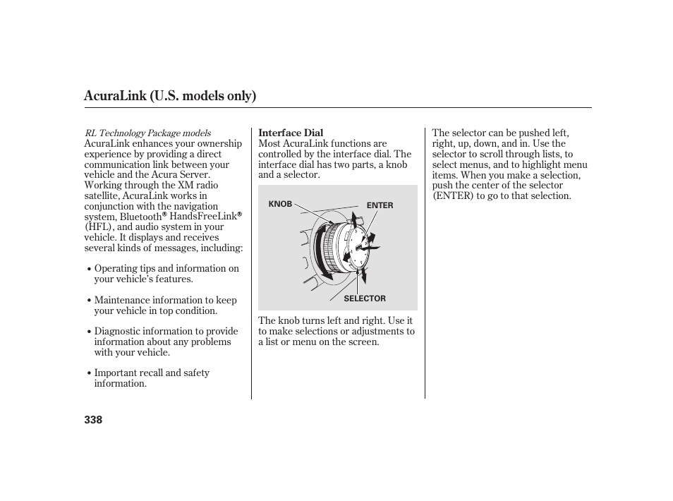 Acuralink (u.s. models only) | Acura 2009 RL User Manual | Page 344 / 554