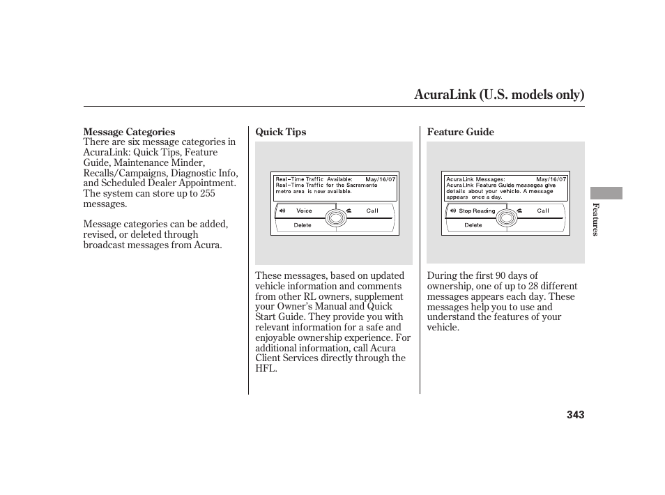 Acuralink (u.s. models only) | Acura 2009 RL User Manual | Page 349 / 554