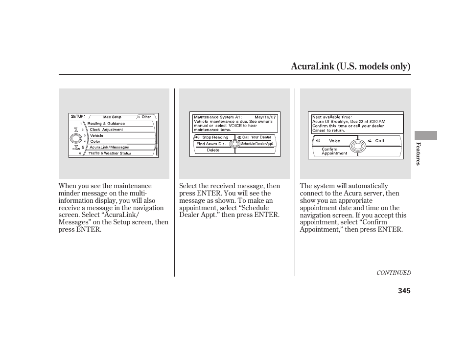 Acuralink (u.s. models only) | Acura 2009 RL User Manual | Page 351 / 554