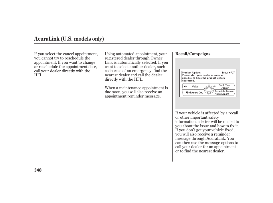 Acuralink (u.s. models only) | Acura 2009 RL User Manual | Page 354 / 554