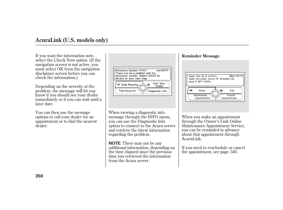 Acuralink (u.s. models only) | Acura 2009 RL User Manual | Page 356 / 554