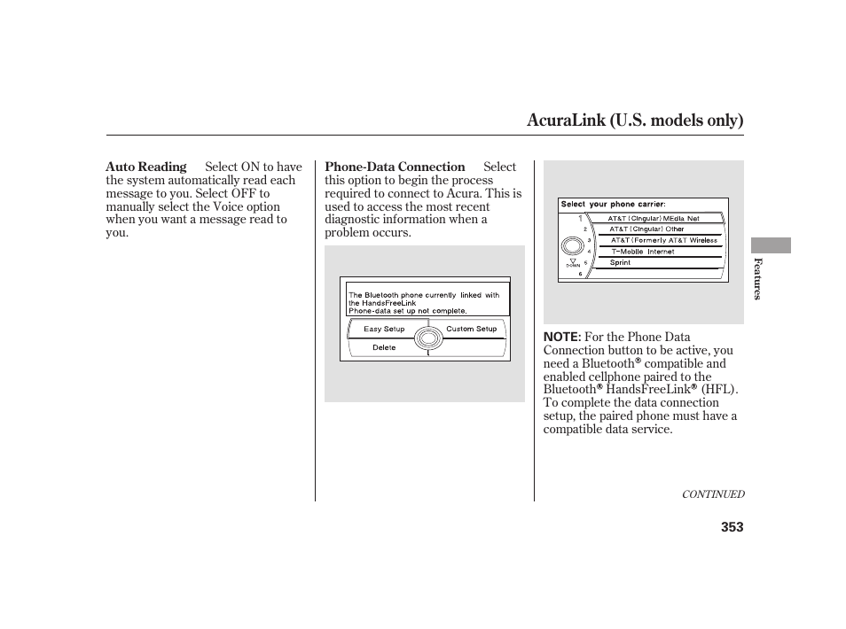 Acuralink (u.s. models only) | Acura 2009 RL User Manual | Page 359 / 554