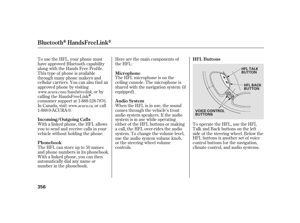 Bluetooth handsfreelink | Acura 2009 RL User Manual | Page 362 / 554