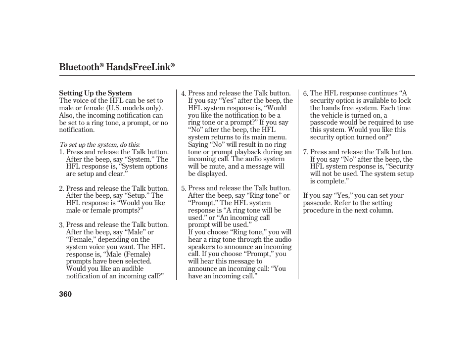 Bluetooth handsfreelink | Acura 2009 RL User Manual | Page 366 / 554
