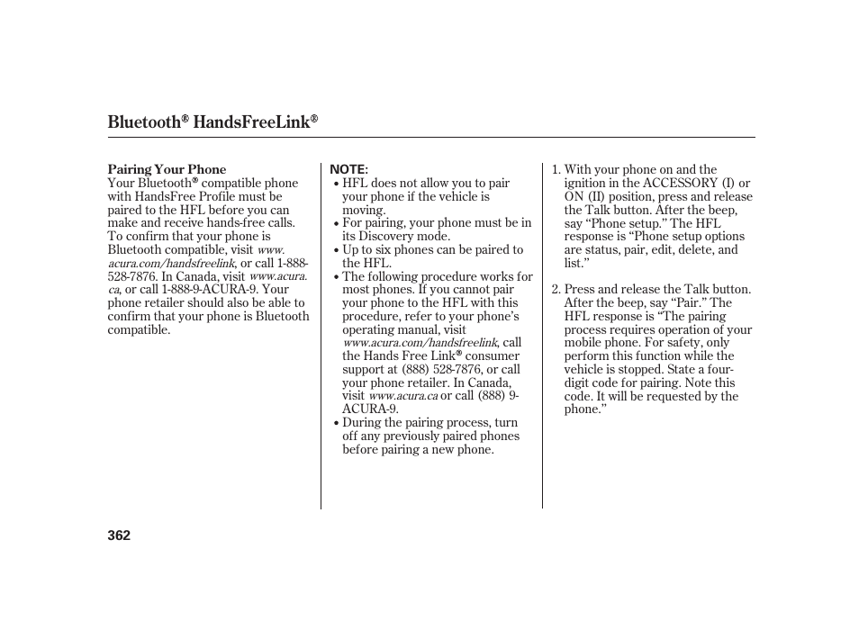 Bluetooth handsfreelink | Acura 2009 RL User Manual | Page 368 / 554