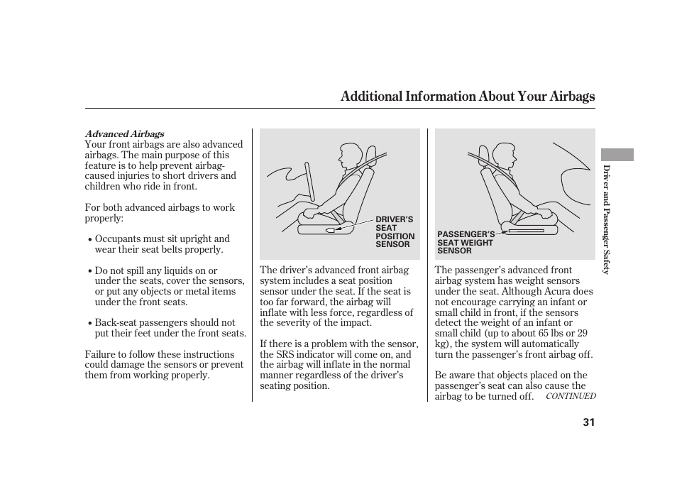 Additional information about your airbags | Acura 2009 RL User Manual | Page 37 / 554