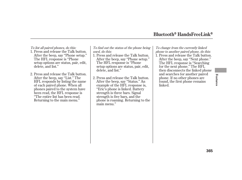 Bluetooth handsfreelink | Acura 2009 RL User Manual | Page 371 / 554
